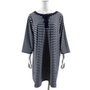 Lands End Womens Dress Plus Size 3X Navy Blue White Striped Swim Cover Up Beach